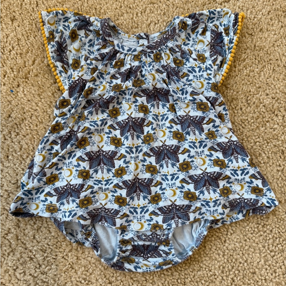 Kate Quinn Butterfly Night Blue Moths Dress with Built in Onesie 6-12m